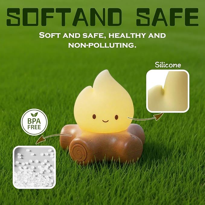 Cute Fake Campfire Lamp, Rechargeable Night Light with Flickering Candle Mode, Portable Mood Lighting for Bedroom Decor, Desk Accessories, Camping & Gifts (Basic Version)