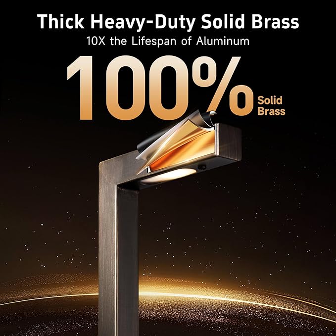 Gardenreet Outdoor Brass Low Voltage Driveway Lights, 12V Electric Waterproof Pathway Lighting, Wired Bronze L Shape Path Lights for Sideway Garden Patio with 3W 270LM 4000K G4 Bulb 10 Pack