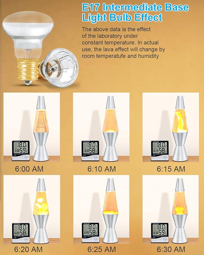6-Pack Replacement Bulbs for Lava and Glitter Lamps - 25W R39 E17 Reflector Bulbs, Dimmable, Soft Warm White Glow, Long Life, High Temp Resistance