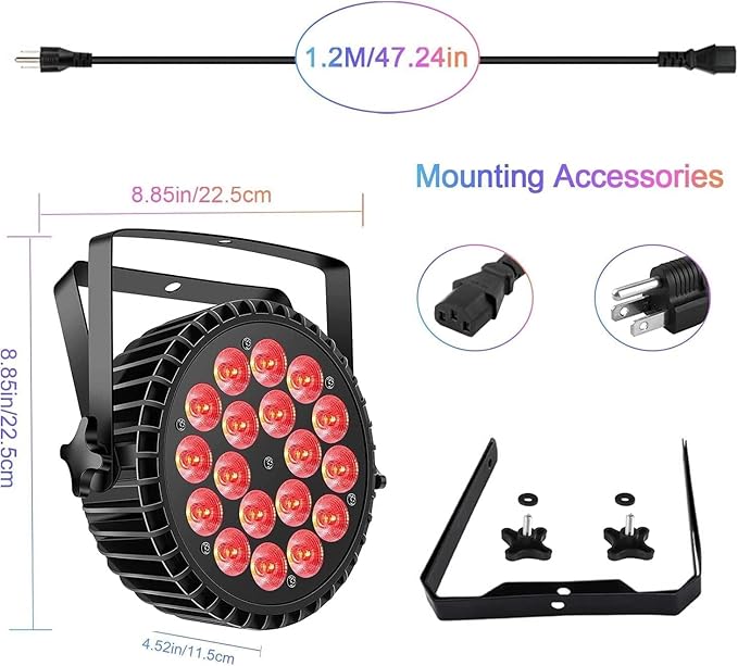 Par Lights LED Stage Lights, U`King 18X12W RGBW 4-in-1 Uplights Stage Lighting Effect by DMX and Sound Activated Control Wash Light for Wedding Parties Church Club DJ Live Show (16 Packs)