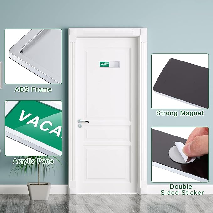 Sintuff 3 Pcs Privacy Sign Vacant Occupied Sign for Home Silver Bathroom Occupied Tips for Door Magnetic Non Scratch Slider Door Indicator Tells Office Restroom Conference Hotel Hospital 7'' x 2''