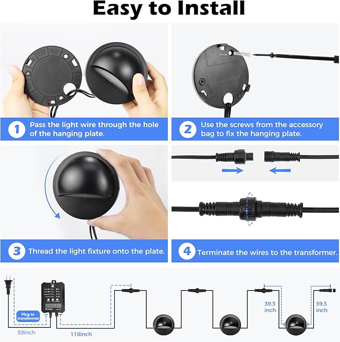 RGB Low Voltage LED Deck Lights Kit with Transformer Timer and Photocell Sensor, IP67 Waterproof Low Voltage Landscape Lighting, 12-24V Step Lights for Outdoor Walkway Stair Post Railing (6 Pack)