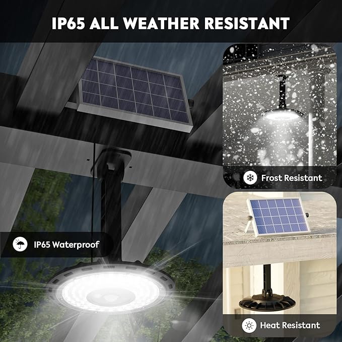 Dual Head Solar Lights Indoor Outdoor, 3000LM Solar Shed Light, IP65 Waterproof Pendant Lights Motion Sensor, Remote for Barn Patio Chicken Coop Gazebo Garage Security Lighting