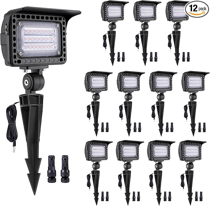 Gardenreet Outdoor Wall Wash Lights - 20W 12V LED Landscape Flood Lights, Low Voltage IP65 Waterproof Aluminum Brown Hardwired Angle Adjustable for Garden Yard Wall Tree 12 Pack