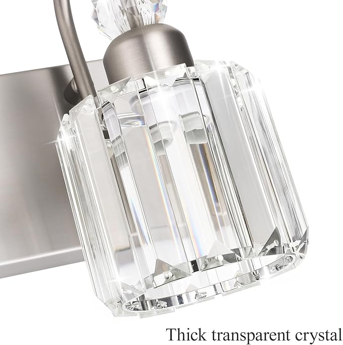 Ralbay 4-Light Crystal Vanity Light for Bathroom Brushed Nickel Modern Bathroom Light Fixtures