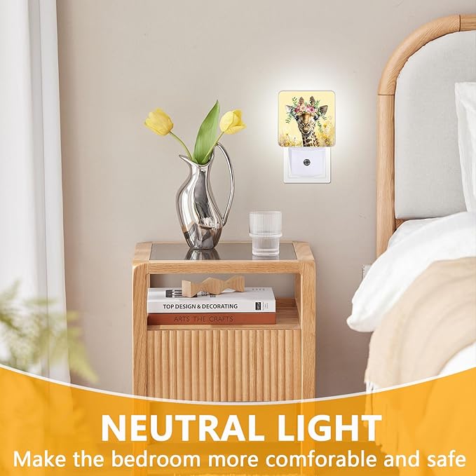 Giraffe Flower Night Light, Plug-into Nightlight White LED Lamp, Energy Efficient Decor Desk Lamp for Bedroom Hallway Stairs Bathroom