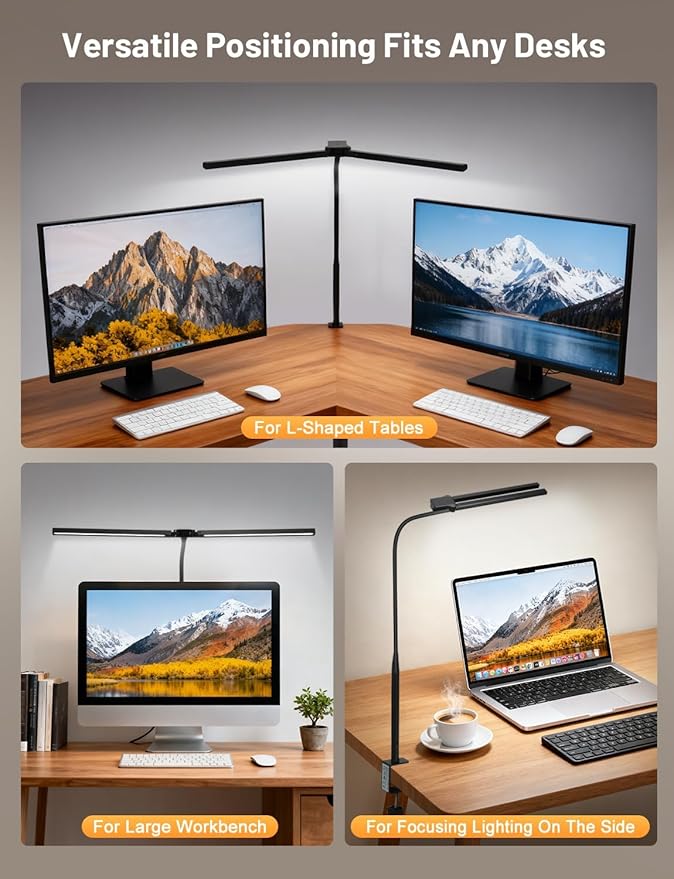 32.8'' Desk Lamp with Clamp for Home Office, Eye-Caring LED Desk Lamp, Dimmable Table Clip Lamp for Dual Screen Computer Monitor, Adjustable Color Lighting Mode Computer Monitor Light