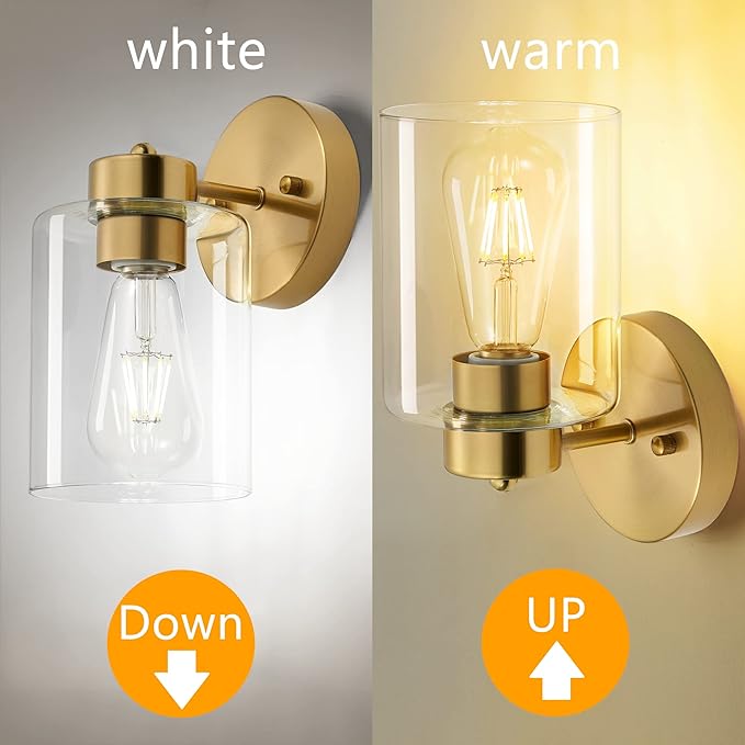 Bathroom Light,Wall Sconces Set of Two,Brushed Gold Vanity Sconce Lights,Morden Gold Sconces Set,Brass Bathroom Vanity Lighting