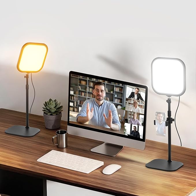 NEEWER Basics 2 Pack 10.8" Video Conference Lighting with Desk Stands/Phone Holders, 15W Bi Color Edge Lit Full Screen Light CRI95+ for Computer Laptop Webcam Zoom Calls Streaming Recording, L220