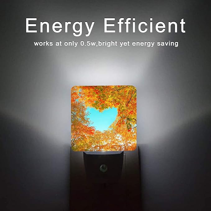 Blue Heart Sky Night Light,Autumn Red Maple Leaves Forest Trees Plug-in Night Lights with Dusk-to-Dawn Sensor for Stairway/Hallway/Bedroom Sleep Friendly Ideal for Women/Girls/Boys Gift,0.5W