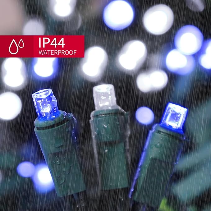 LAMPHOME 100 Count White and Blue String Lights - 21.6FT LED Christmas Light, Mini led for Indoor Outdoor Home Holiday Party Wedding Independence Day Decoration