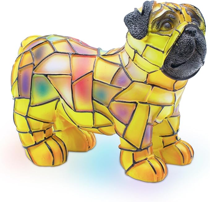 Pug Night Light, LED Dog Series Art Light, Cute Pet Themed Stained Resin Table Lamps, Vintage Home Decor, Fun Gift for Dog Lovers (#02, 7.87")
