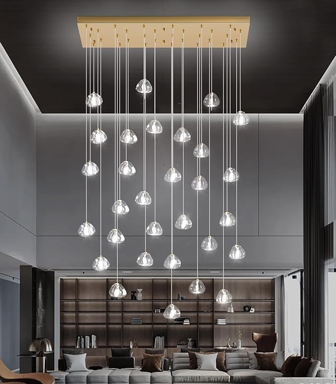 W47.2 x D15.7 x H157 Glam Chandelier Rectangular Chandeliers Bubble Crystal Pendants Light Fixture Dimmable High Ceiling Large Light Antique Gold