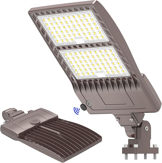 BBESTLED 400W LED Parking Lot Light with Dusk to Dawn Photocell Outdoor Lighting Arm Mount 56000LM IP65 UL & DLC Commercial Shoebox Pole Lights for Street Stadium Tennis Court 5000K (100-277VAC Input)
