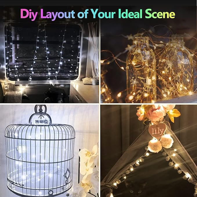 6 Pack Christmas Fairy Twinkle Lights Battery Operated, 3 Pack Cool Whie & 3 Pack Warm White Each 20FT 60 LED Waterproof Outdoor String Light, Fairy Light with Timer for Christmas Decorations