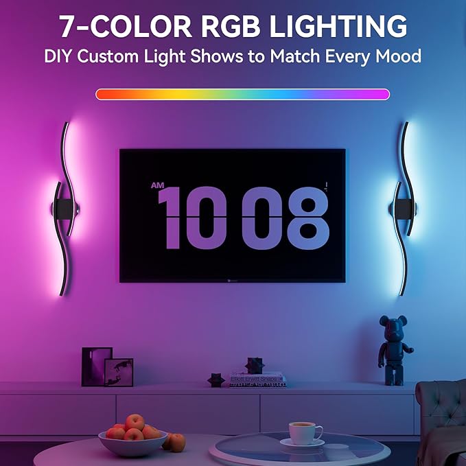40 Inch Battery Operated Wall Sconces Set of Two, Wireless Wall Sconce With Remote Control, Rechargeable Sconces 3000K-6500K, RGB Dimmable Wall Lights for Living Room, Hallway, Bedroom (40 inch 1Pack)