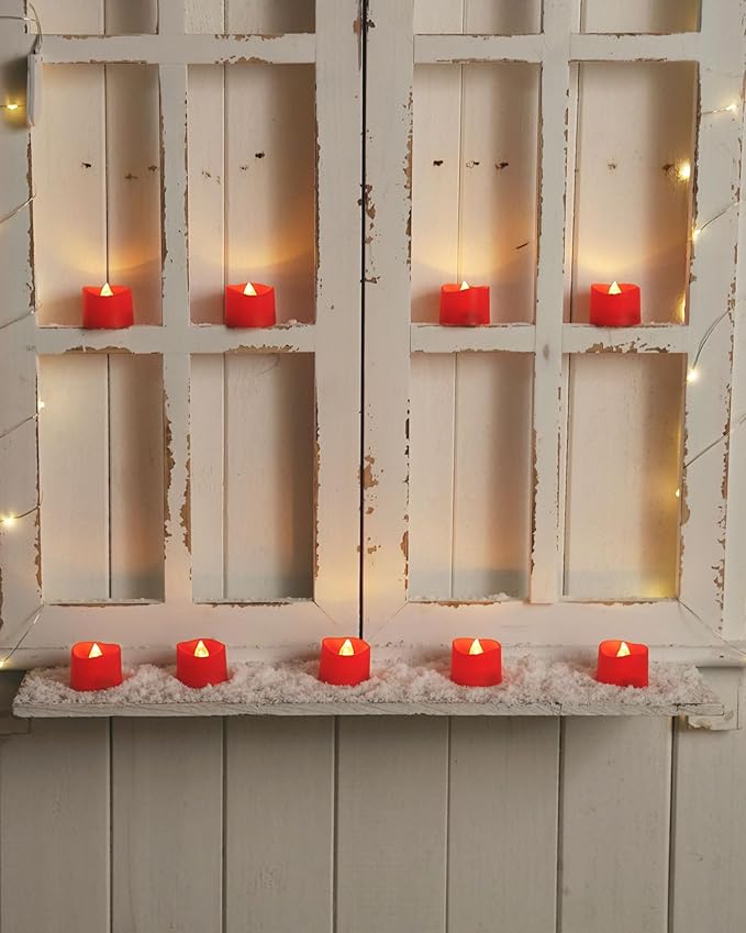 Homemory Red Tea Lights Candles Battery Operated, 200+Hour Flameless Flickering Fake Electric LED Colored Tealights Candles for Party, Wedding, Anniversary, Halloween, Christmas, 12-Pack