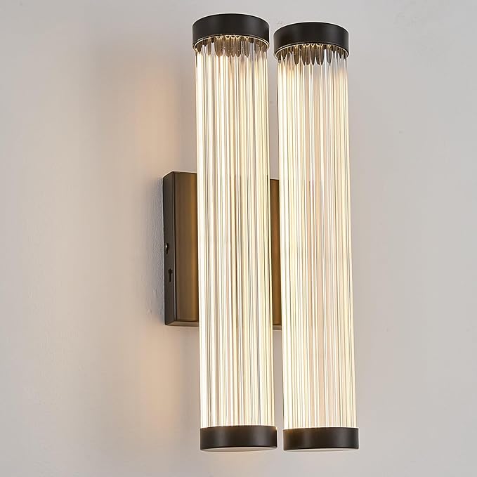 Modern LED Wall Sconce, 16.5" Black Bathroom Sconces with Clear Glass, 3CCT Dimmable Hardwired Double Sconce Wall Lighting Indoor Light fixtures for Bathroom Living Room Hallway Bedroom