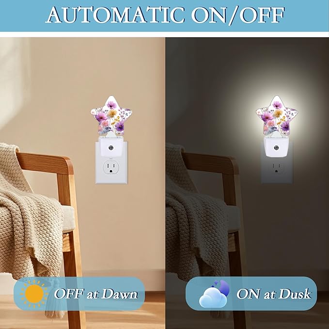Watercolor Vintage Flowers Night Light,Plug-in Wall Led Night Lights Decor for Boys Girls Room,Dusk to Dawn Sensor Wall Lamp for Bedroom/Bathroom/Hallway,0.5w