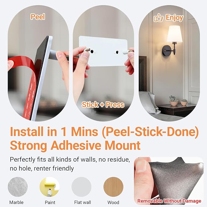 Peel and Stick Wall Sconces Battery Operated: Wireless Adhesive Wall Lights Easy Install Renter Friendly, 10000mAh Rechargeable Wall Lamp for Bedroom Living Room Wall Decor