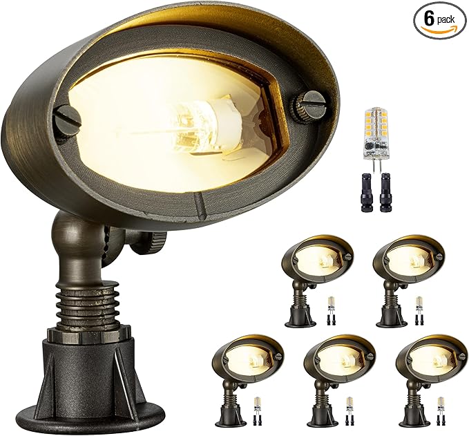 Gardenreet Landscape Flood Light - Solid Brass 12V Wall Wash Light LED, Outdoor Hardwired Waterproof, Antique Bronze Lighting for Exterior Wall Tree House with 4000K 3W 270LM G4 Bulb 6 Pack