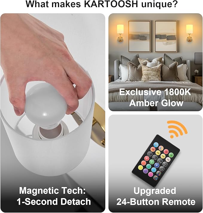 Battery Operated Wall Sconce Set of Two,Wireless Rechargeable Wall Light With Remote Control, Dimmable, 1800K/3000K/4000K/6000K/RGB, Timer, for Living Room, Bedroom, Fireplace, TV, 13.5 Inch, Gold