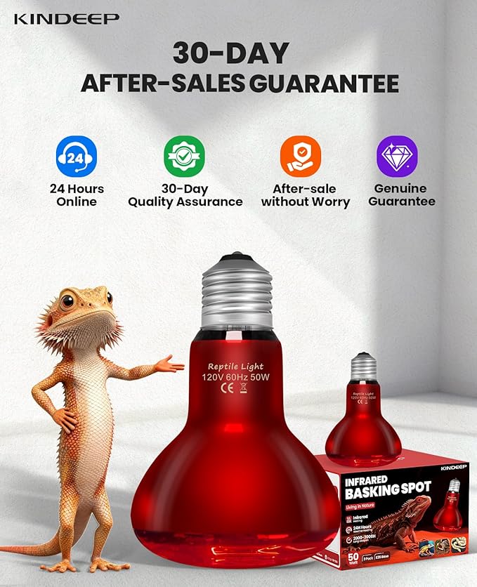 KINDEEP Infrared Heat Lamp Bulbs: 50W Reptile Heat Light 2 Pack - Red Basking Spot Light Bulbs Reptile Heating lamp for Lizard Bearded Dragon Turtle Snake Leopard Gecko Tortoise Chickens