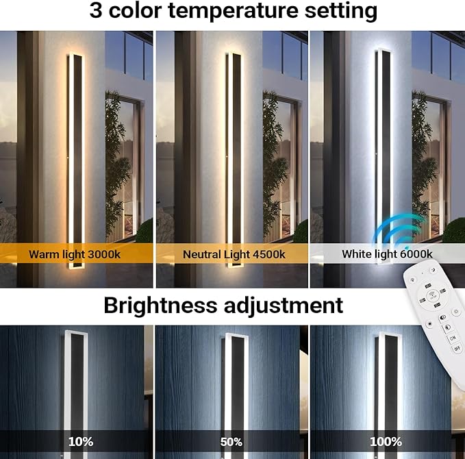 2 Pack 31.5In Outdoor Sconces Black Modern Wall Light Exterior Wall Light Fixtures for House 3CCT Dimmable LED Long Outside Light Fixture for Garage, Patio, Porch, Stairway