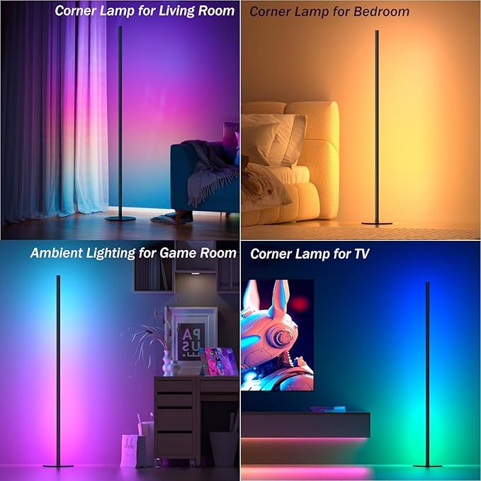Corner Floor Lamp, RGBWW IC Corner Lamp with APP and Remote Control, LED Floor Light with 16 Million DIY Colors, Color Changing Ambient Light for Living Room, Bedroom, Gaming Room