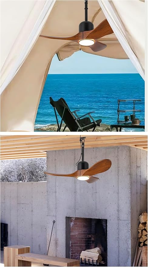 3 Blades Wood Outdoor Ceiling Fan with Light for Patios, Farmhouse Rustic Ceiling Fans with Lights, Plug-in Wet Rated Outdoor Gazebo Fan for Exterior House Porch Patio, Waterproof (34IN)