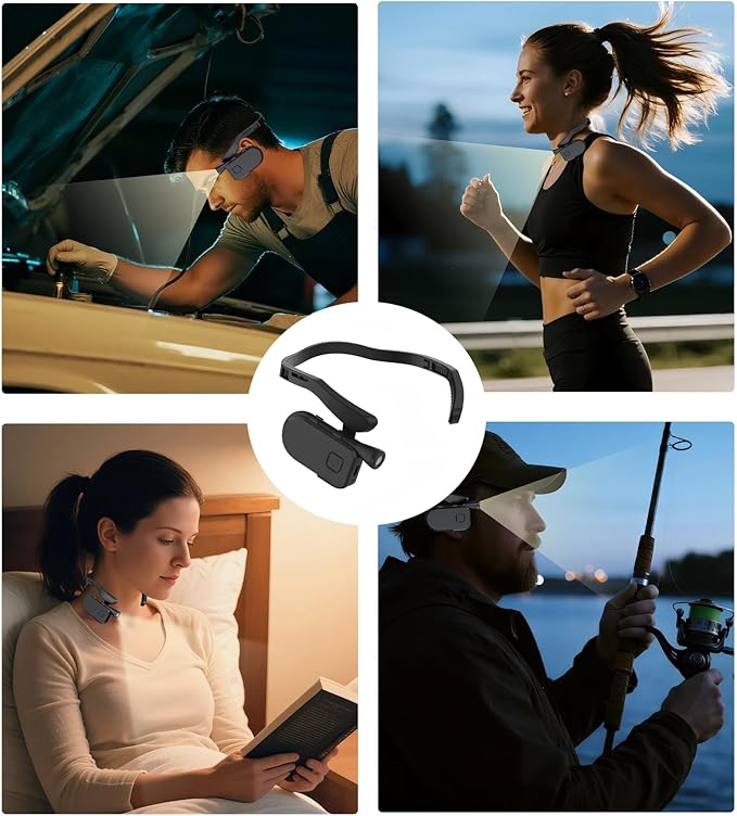 Neck Reading Light, 3 Color Modes & Stepless Dimming Lightweight Hands-Free Rechargeable LED Book Light with USB-C Charging for Reading, Knitting, Camping