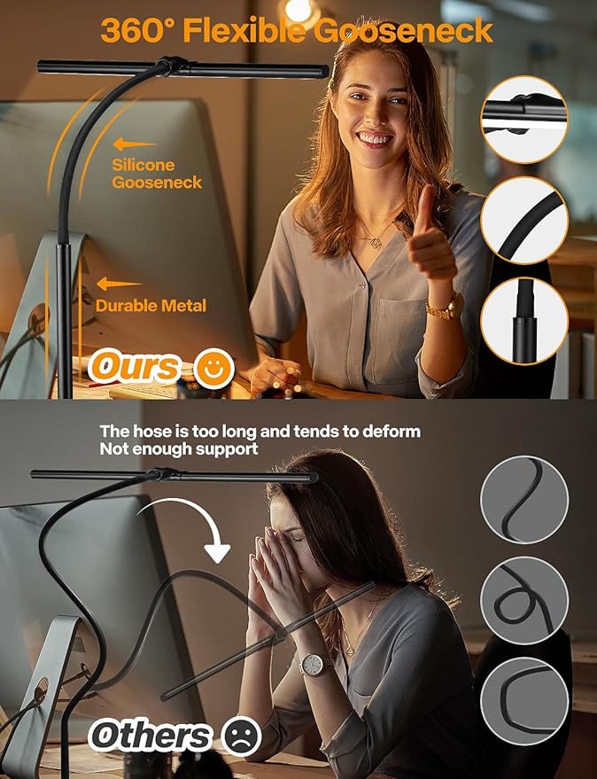 ACNCTOP Desk Lamp for Office Home - Eye-Caring Architect Task Lamp 25 Lighting Modes Adjustable LED Desk Lamp Flexible Gooseneck Clamp Light for Workbench Drafting Reading Study
