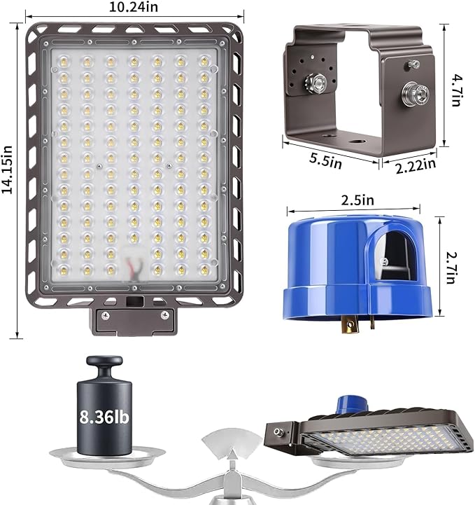 Juyace 240W LED Parking Lot Light Trunnion Bracket Yoke Wall Mount t Dusk to Dawn Outdoor Lighting Exterior Flood Commercial Outside IP65 Waterproof 100-277V Security Area 4 Pack