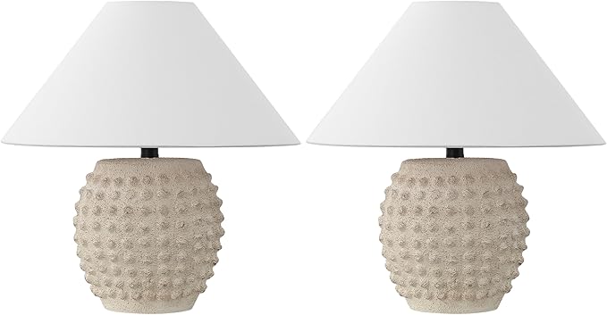 JONATHAN Y JYL5601B-SET2 Effie 18.25" Minimalist Scandinavian Ceramic/Iron Hobnail LED Table Lamp for Bedroom, Living Room, Office, College, Nightstands and Coffee Table, Matte Cream (Set of 2)