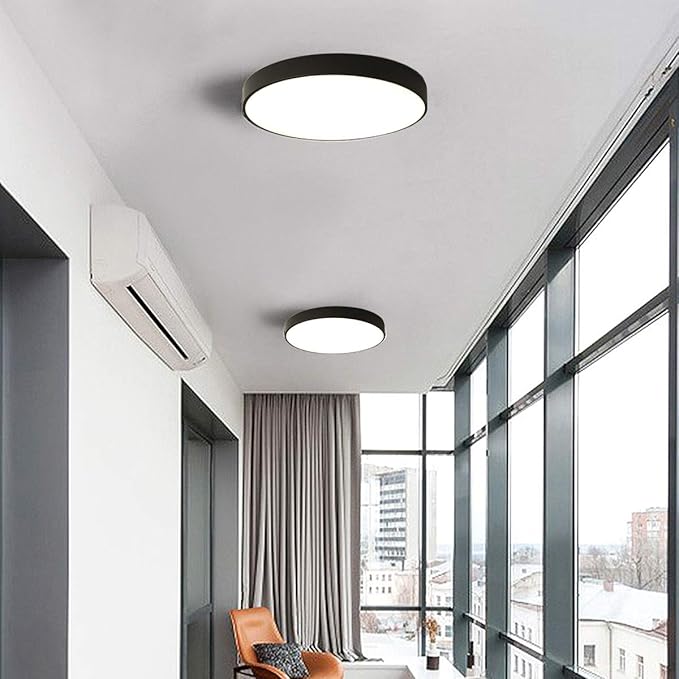 Ganeed 24W LED Flush Mount Ceiling Light, 12-Inch Modern Round Lamp, Hallway Light Fixture for Dining Room, Kitchen, Living Room, Bedroom, Office - Black