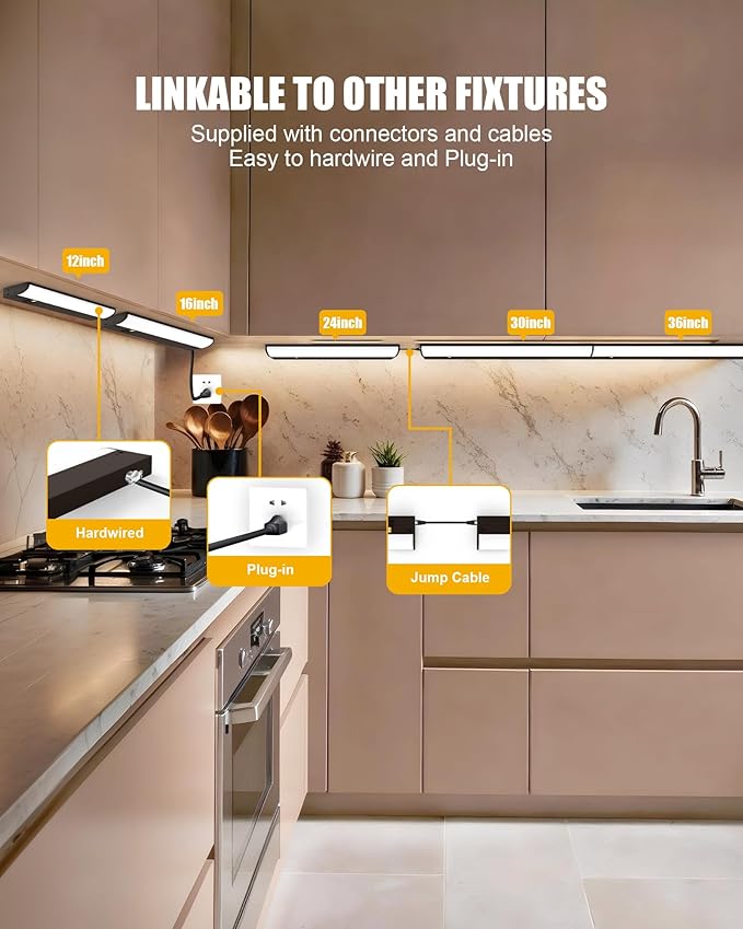 Hardwired Under Cabinet Lighting, 12 inch 3CCT with Triac Dimmable, 8W Linkable Under Counter Lights for Kitchen, CRI 97, 96 LED 700 Lumen Under Cabinet Lights with 2 Cord, Brown