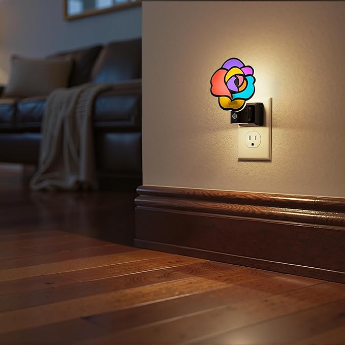 Briignite Flower Night Light, Decorative Rose Night Lights Plug into Wall with Dusk to Dawn Sensor, Adjustable Brightness LED Nightlight Dimmable for Bathroom Bedroom Hallway, 3000K Warm White, 2 Pack