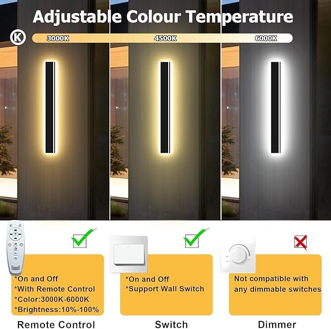 Upgraded 70inch 2pcs Modern Wall Light, 4.33 Inch Wide Dimmable Linear Wall Sconce, Waterproof IP65, Black LED Long Outdoor Lights for Garage, Front Door, Exterior Wall Lights