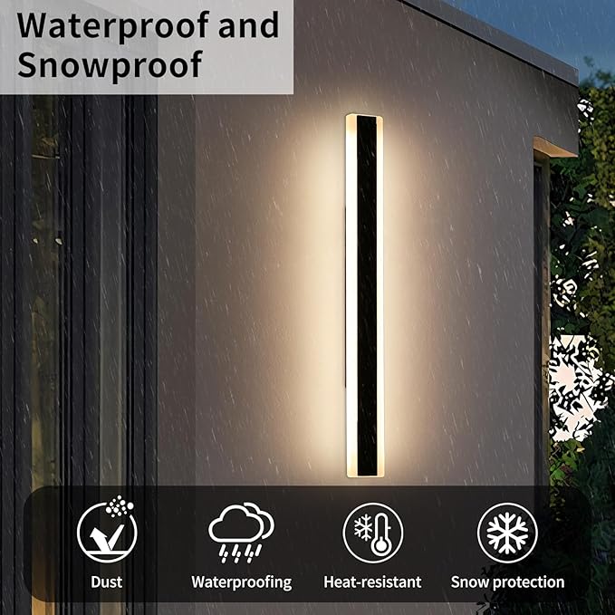 47inch Modern Wall Sconces, Long Linear Outdoor Wall Lights, 3 Color 3000K/4500K/6000K, IP65 Waterproof, Black Exterior Wall Light Fixture for House, Patio, Garage, Garden, House
