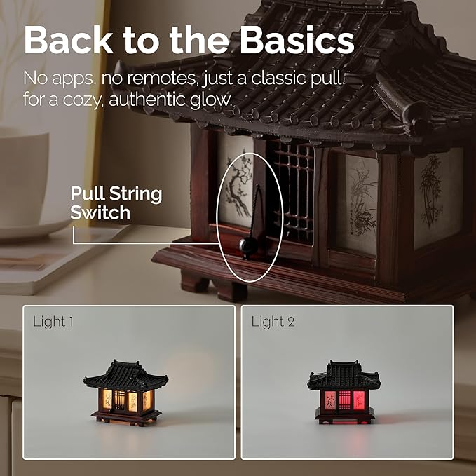 Traditional Korean Wood Lamp | Handmade Asian Oriental Table Lantern | Bedside Bedroom Accent Light | Unique Gift Idea | Pagoda Design (Brown) (Hanok)