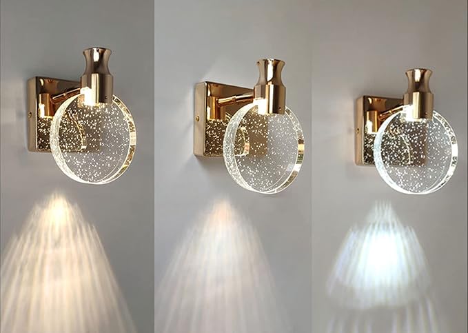 Aomesinc Crystal Wall Sconce Nordic Style LED Wall Lamps Simple Creative Lights for Living Room Bedroom Bedside Dresser Bathroom Corridor(A,Golden,Small)
