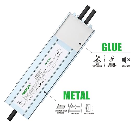 Wide Input 100~265V AC to DC 12V 400W Output IP67 Waterproof Constant Low Voltage LED Power Supply Transformer Driver with Preparation Input Plug for Outdoor Indoor LED Lights