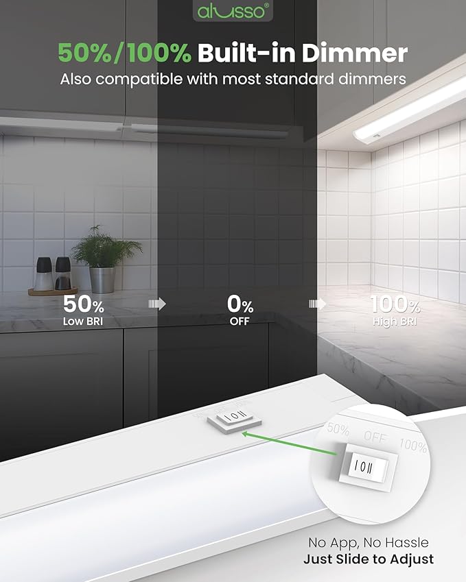 ALUSSO LIGHTING® 12 Inch LED Under Cabinet Lighting Hardwired, 5CCT Color Selectable 2700K-5000K Dimmable 6W 480LM High Brightness, CRI 90 Strip Linkable Under Counter Lights for Kitchen, 1 Pack