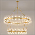 60 Inch Gold Wagon Wheel Chandelier with Crystal Shade, 2 Tier 100 Lights, Modern Farmhouse Style, Ideal for Dining Room, Kitchen, Entryways