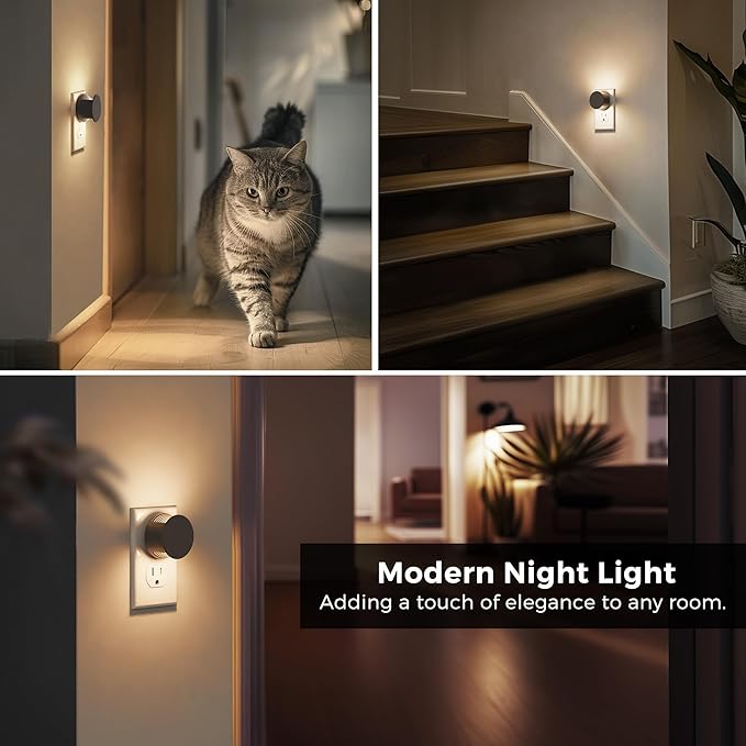L LOHAS LED Night Lights Plug into Wall,[2-Pack] Plug in Night Light with Dusk to Dawn Sensor,Brightness Adjustable,3000K Warm White,Dimmable Nightlight for Adults Hallway Bathroom