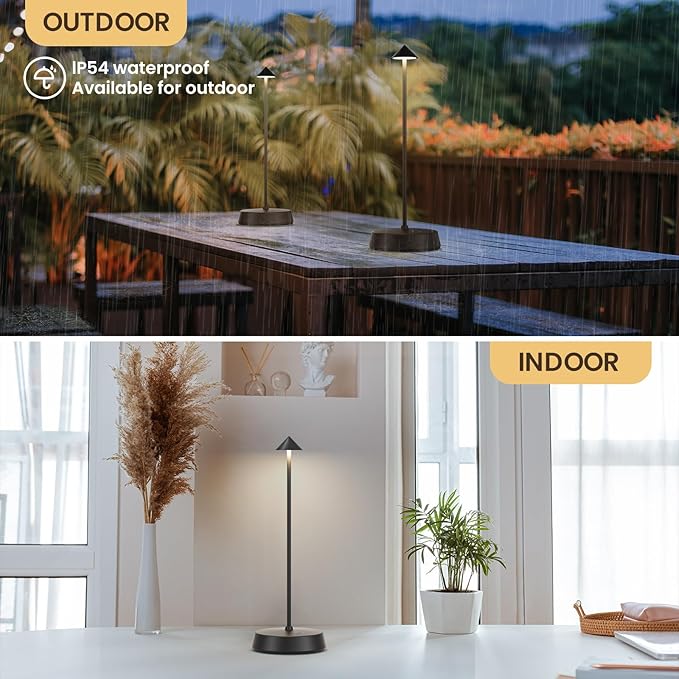 Cordless Table Lamps Rechargeable, 6000mAh LED Battery Operated Desk Lamp, Portable Outdoor Waterproof Touch Stepless Dimmable Wireless Table Light for Dining Restaurant Home Patio (Black-2PC)