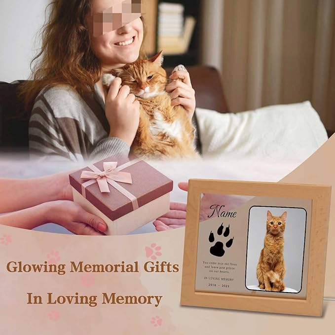 Personalized Pet Night Light Customized Dog Memorial Gift with Picture Name Date Light Up Acrylic Plaque Cat Sympathy Remembrance Gift(H-Cat Paw)