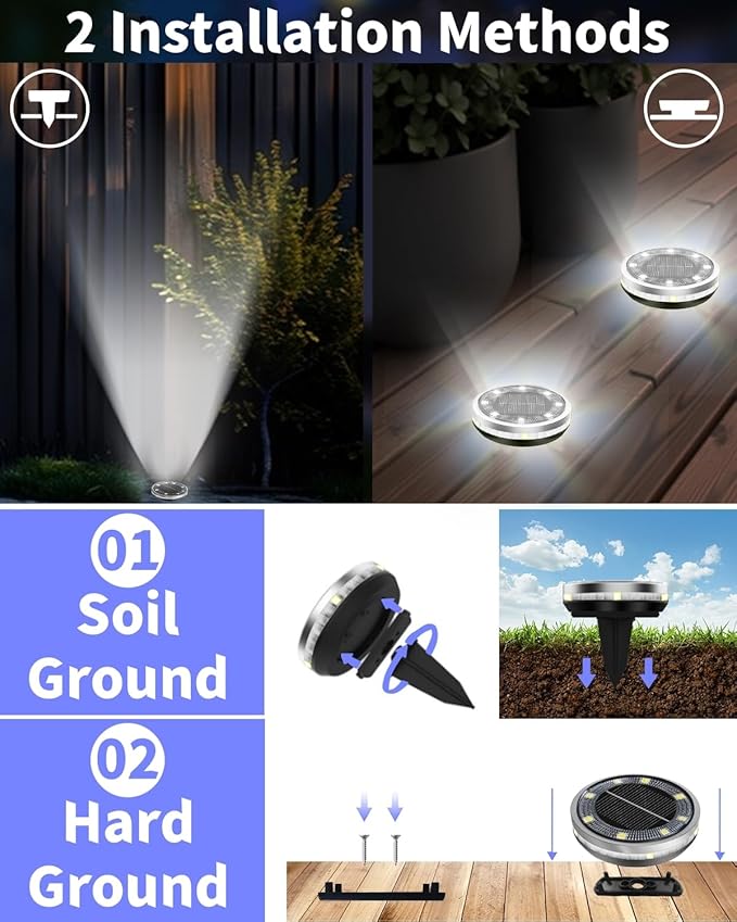 Solar Ground Lights Outdoor 26 Pack Waterproof, Upgraded Solar Garden Lights with 4 Side Light, Stainless Steel Solar Powered Disc Landscape Light for Walkway Pathway Lawn Yard Patio Deck-Cool White