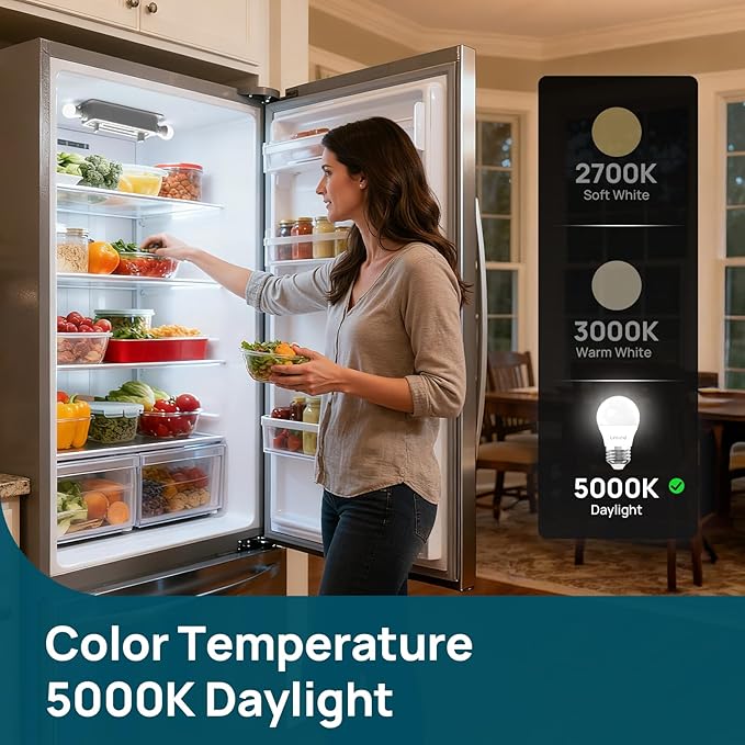 Linkind Led Refrigerator Light Bulbs, A15 Fridge Light Bulbs 40 Watts Equivalent Waterproof, 600LM Appliance Light Bulb 120V Non-dimmable 5W LED Bulbs for Freezer, E26 Base, Daylight 5000K, 1 Pack