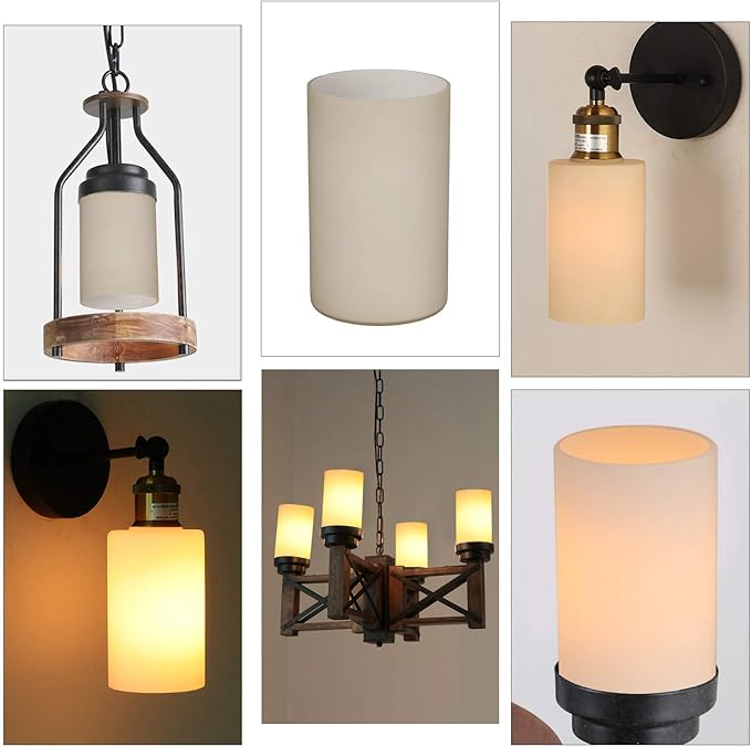 3 Pack Vintage Style Glass Shade, Cylinder Light Fixture Replacement Globe or or Cover with 1-5/8-Inch Fitter for Chandelier Wall Sconce Pendant Light, G0110